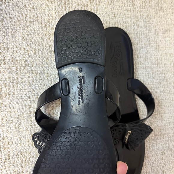 Salvatore Ferragamo Lace Bow Tie, Black Jelly Sandals - Picture 4 of 14